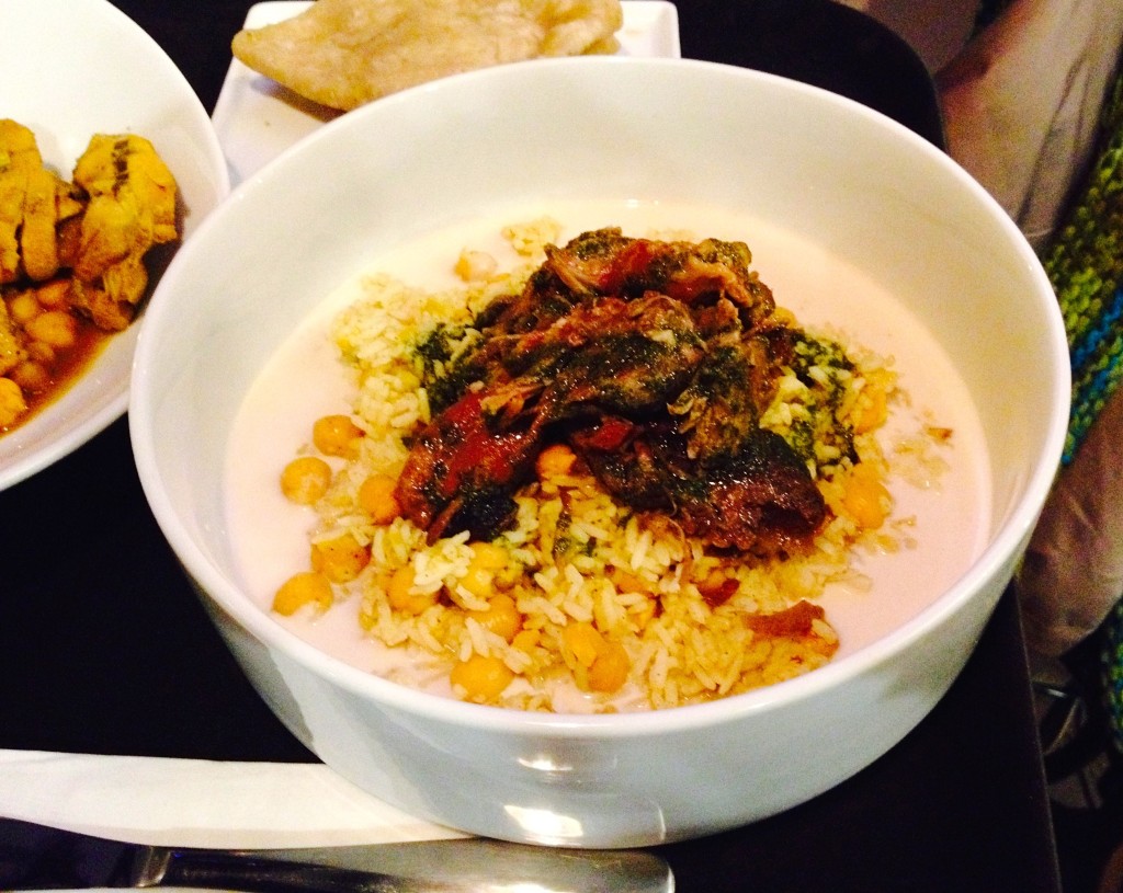 An island bowl at the Food Sermon, with chicken, chickpeas, and coconut-ginger sauce. (Photo: Brendan Spiegel)