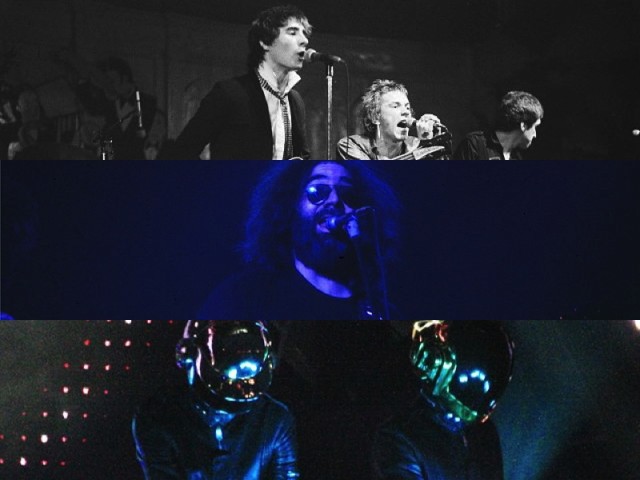 From top to bottom: Sex Pistols (Koen Suyk, via Wikimedia Commons); Jerry Garcia (Carl Lende, via Wikimedia Commons); Daft Punk (Fabio Venni, via Wikimedia Commons)