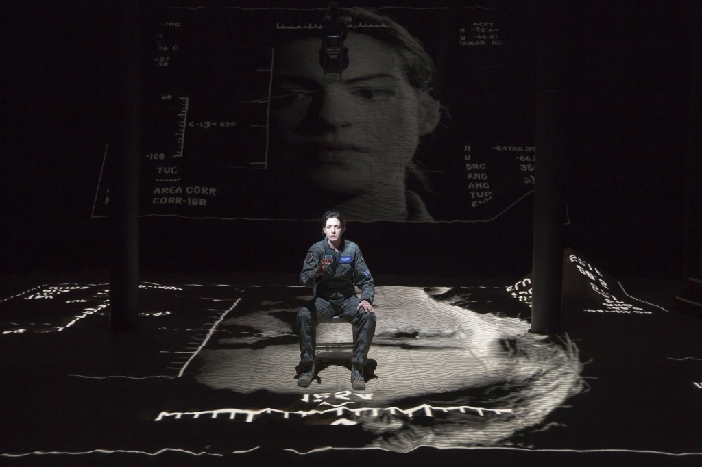 Anne Hathaway in Grounded, written by George Brant and directed by Julie Taymor, running at The Public Theater. Photo: Joan Marcus.