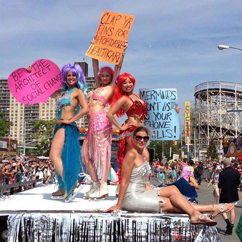 See all kinds of mermaids, even politically active ones, at Coney Island's Mermaid Parade on Saturday afternoon. Photo: Coney Island USA