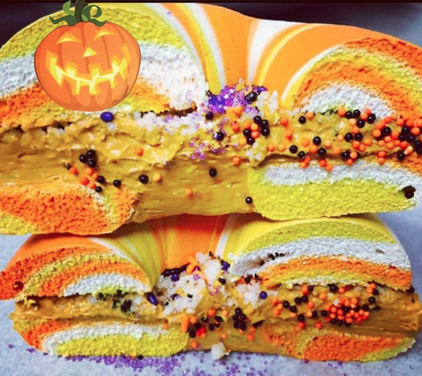 The candy corn bagel from The Bagel Store is just too much Halloween for us. Photo: @TheBagelStore via Instagram